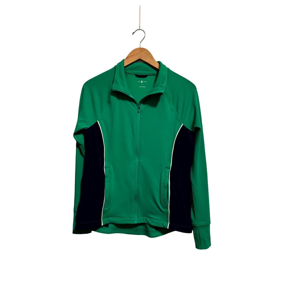 Lou & Grey Women's Green Solid Long Sleeve Athletic Full Zip Jackets Size Small